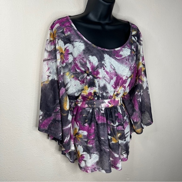 Small Daytrip Brand Floral Blouse Kimono Purple Tellow White Flowy Sleeve - Picture 6 of 10